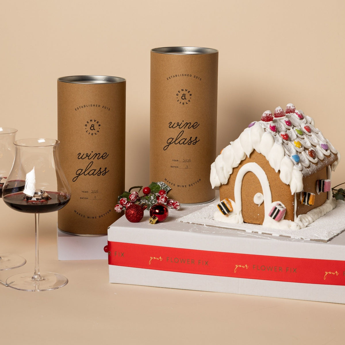 Denver and Liely - Wine Glass and Gingerbread House